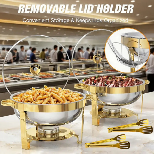 🍽️ LIMITED-TIME 50% OFF! ✨ Stainless Steel Chafing Dish Set – 5QT, Gold, Professional Buffet Warmer ⭐