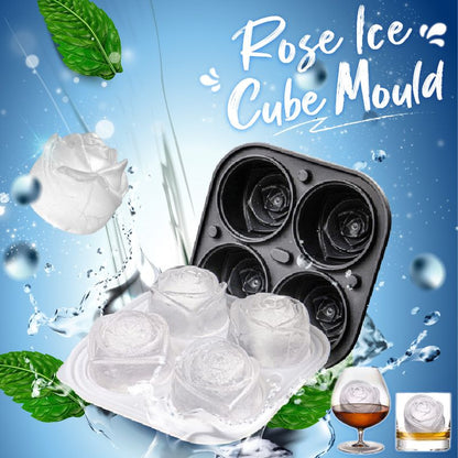 Large Rose Ice Cube Mould – Food Grade Silicone, 4-Cavity & Sealed Lid – Make Every Drink Art 🍸