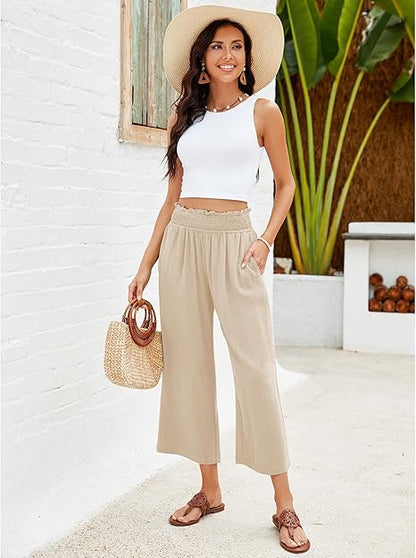 ⏳Limited-time 50% off⏰Women's Wide Leg Smock Waist Capri Pants👖💫