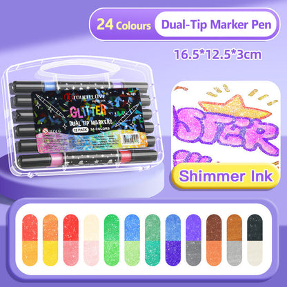 🖊️ 50% OFF NOW! ✨ Dual-Tip Glitter Marker Pen - Vibrant Colors for Art/Journaling/Scrapbooking, Non-Toxic & Quick-Drying 🎨📝