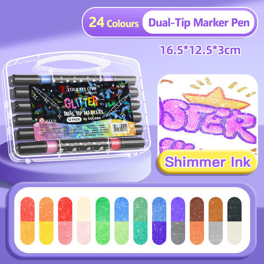 🖊️ 50% OFF NOW! ✨ Dual-Tip Glitter Marker Pen - Vibrant Colors for Art/Journaling/Scrapbooking, Non-Toxic & Quick-Drying 🎨📝