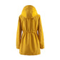 Long Hooded Drawstring Waist-Cinching Zipper Windbreaker