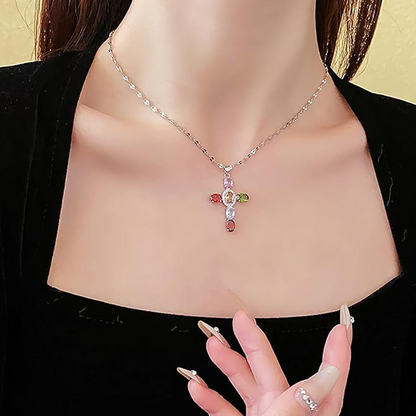 👛 Hot Sale💖Colorful Rhinestone Cross Pendant Necklaces (50% OFF)