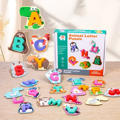 🎁Best Gift -49%OFF🎨26-Piece Wooden Letter & Animal Matching Toy