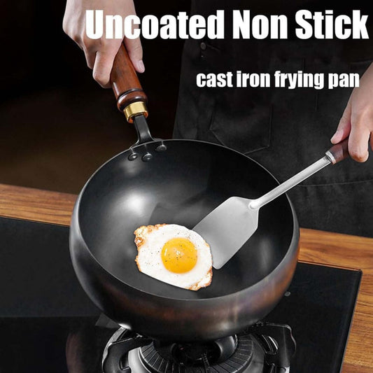 🍳🔥 Uncoated Thick Iron Wok with Lid – Healthy Pure Iron, Family-Sized & Works on All Stovetops 🍳🔥