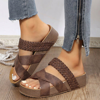 ⏳Limited-time 50% off⏰Women's Criss-Cross Woven Strap Wedge Sandals👡🏖️