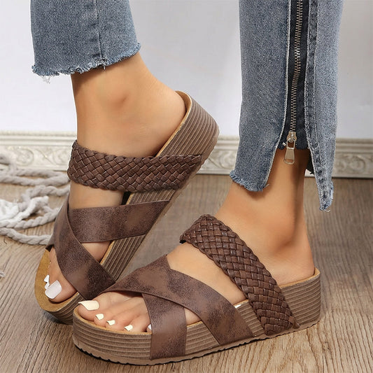 ⏳Limited-time 50% off⏰Women's Criss-Cross Woven Strap Wedge Sandals👡🏖️