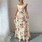 ⏳Limited-time 50% off⏰Floral Pleated Maxi Dress – Elegant Square Neck & Ruffle Sleeves🌸👗