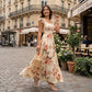 ⏳Limited-time 50% off⏰Floral Pleated Maxi Dress – Elegant Square Neck & Ruffle Sleeves🌸👗
