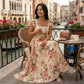 ⏳Limited-time 50% off⏰Floral Pleated Maxi Dress – Elegant Square Neck & Ruffle Sleeves🌸👗