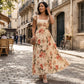 ⏳Limited-time 50% off⏰Floral Pleated Maxi Dress – Elegant Square Neck & Ruffle Sleeves🌸👗