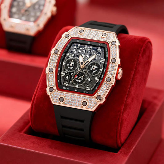 ⏳Limited-time 50% off⏰Men's Luxury barrel-shaped watch Rhinestone Embellished Watch⌚