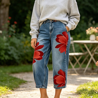 ⏳Limited-time 50% off⏰Artistic Flower Wide-Leg Jeans for Women👖