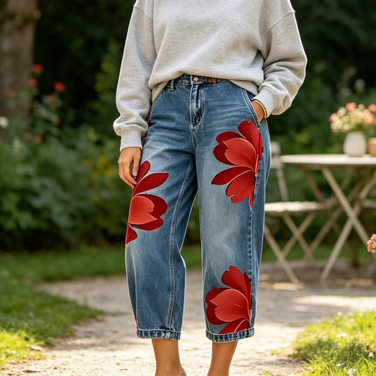 ⏳Limited-time 50% off⏰Artistic Flower Wide-Leg Jeans for Women👖