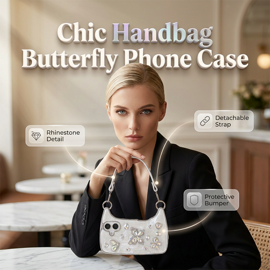 📱 LIMITED-TIME 50% OFF! ✨3D Butterfly Handbag Phone Case – Rhinestones, Detachable Strap, Shockproof 🦋