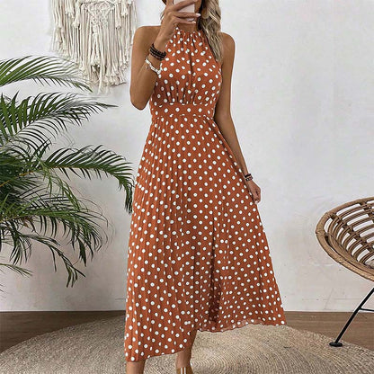 ⏳Limited-time 50% off⏰Women's Polka Dot Halter Neck Dress👗