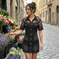 ⏳Limited-time 50% off⏰Women's Fashion Sheer Lace Denim Mini Dress👑👗