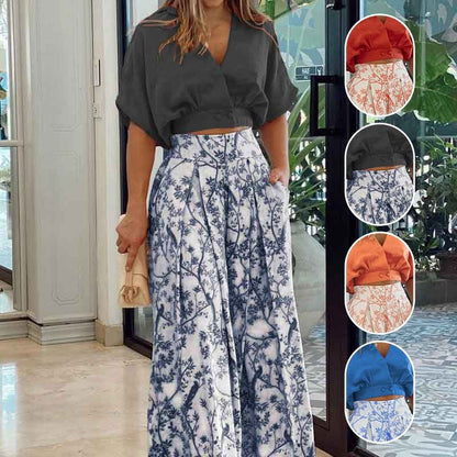 ⏳Limited-time 50% off⏰Elegant ladies two piece set 【V-neck top & wide leg pants】👚👖