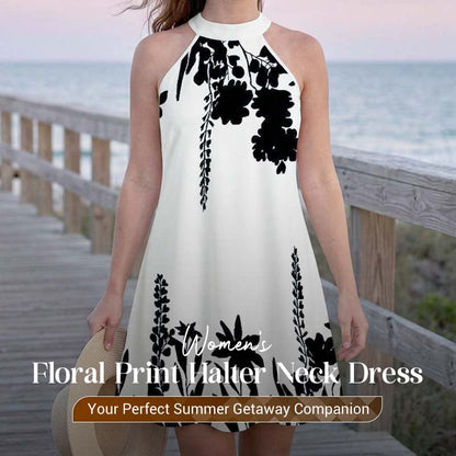 ⏳Limited-time 50% off⏰Women's Floral Print Halter Neck Dress🌸👗