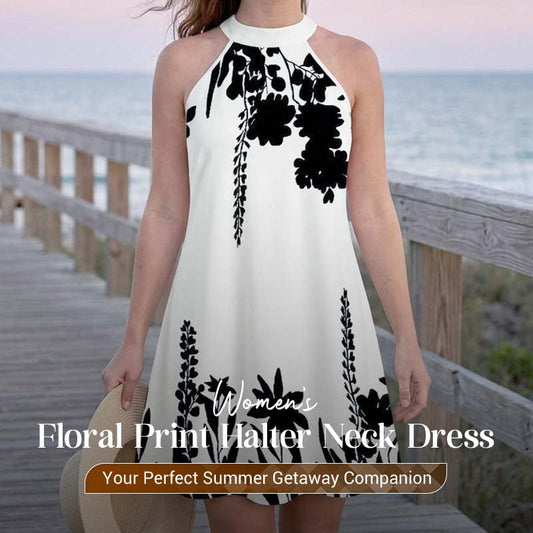 ⏳Limited-time 50% off⏰Women's Floral Print Halter Neck Dress🌸👗