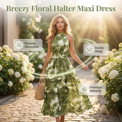 ⏳Limited-time 50% off⏰Women's Halter Neck Sleeveless Printed Dress👗