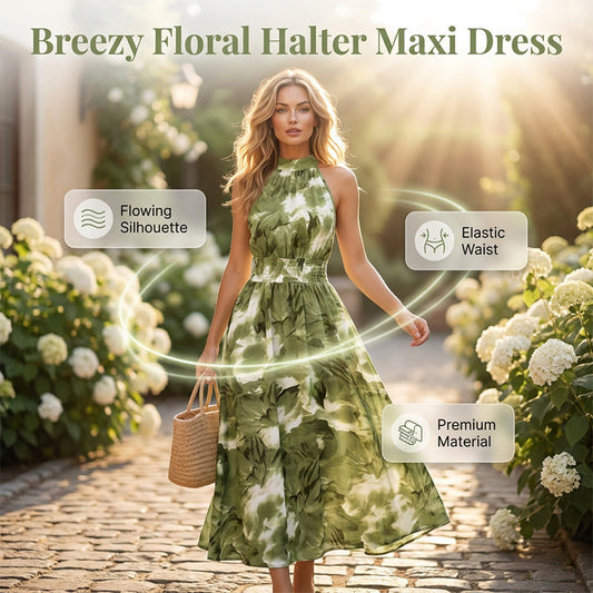 ⏳Limited-time 50% off⏰Women's Halter Neck Sleeveless Printed Dress👗