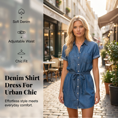 ⏳Limited-time 50% off⏰Women's Casual Denim Shirt Dress with Drawstring Waist👗