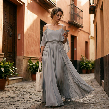 ⏳Limited-time 50% off⏰Women’s Elegant Cold Shoulder Flowy Maxi Dress✨👗💐