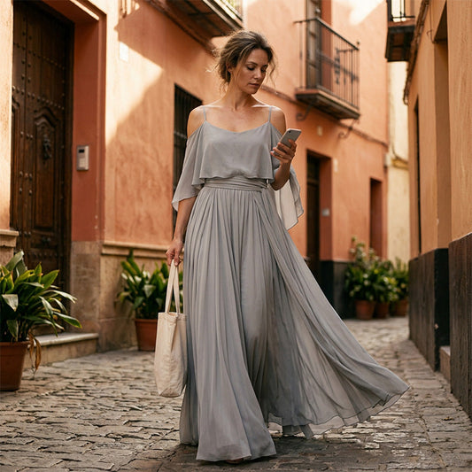 ⏳Limited-time 50% off⏰Women’s Elegant Cold Shoulder Flowy Maxi Dress✨👗💐