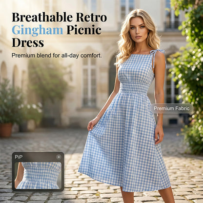 ⏳Limited-time 50% off⏰Women's Retro Sleeveless Gingham Midi Dress👗🌸