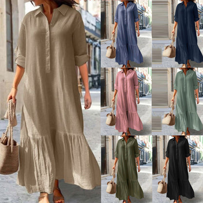 ⏳Limited-time 50% off⏰Women's Vintage Lapel Neck Long Dress👗