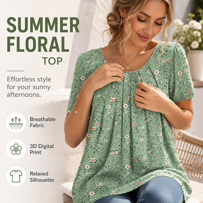 ⏳Limited-time 50% off⏰Women's Round Neck Short-Sleeved Floral Top💐👚