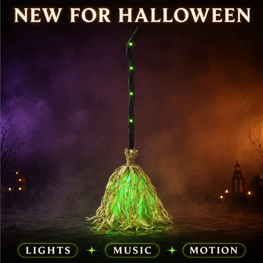 ⏳Limited-time 50% off⏰Animated Witch Broom Halloween Decoration with Lights and Sound🧙