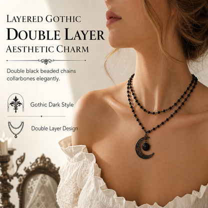 ⏳Limited-time 50% off⏰Gothic Dark Crystal Beaded Chain Necklace with Hollow Out Moon Alloy Pendant🖤🌙