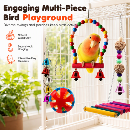 ⏳Limited-time 50% off⏰Parrot Toy Set with Swing Perch and Chewing Toys for Bird Cage Decoration and Boredom Relief🦜🪀