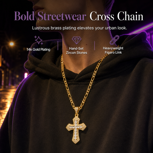 ⏳Limited-time 50% off⏰Hip Hop Double Layer Baguette Rhinestone Cross Brass with Figaro Chain✝️💎📿