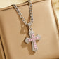 ⏳Limited-time 50% off⏰Hip Hop Double Layer Baguette Rhinestone Cross Brass with Figaro Chain✝️💎📿