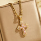 ⏳Limited-time 50% off⏰Hip Hop Double Layer Baguette Rhinestone Cross Brass with Figaro Chain✝️💎📿